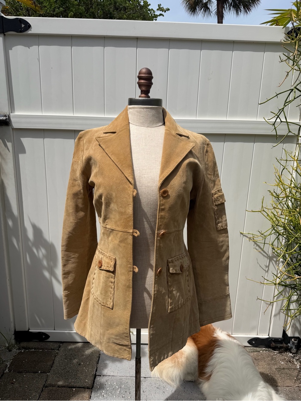 y2k boho Wet Seal Tan Suede leather Blazer Jacket with utility pockets detail